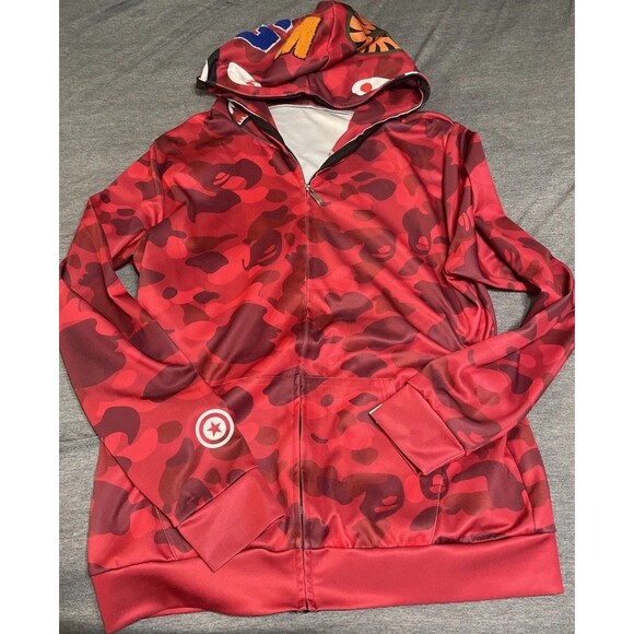 A Bathing Ape BAPE Shark Hoodie – Red Camo – Mens Large – Full Zip Hoodie - Picture 1 of 7